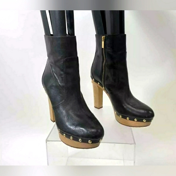 Michael Kors MK Black Lita Ankle Studded High Heel Leather Boots - Size 10M - Picture 1 of 8